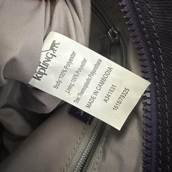 Kipling Lightweight Cross Body Purse Bag Dark Purple Square Pom Pom Charm - Picture 9 of 9